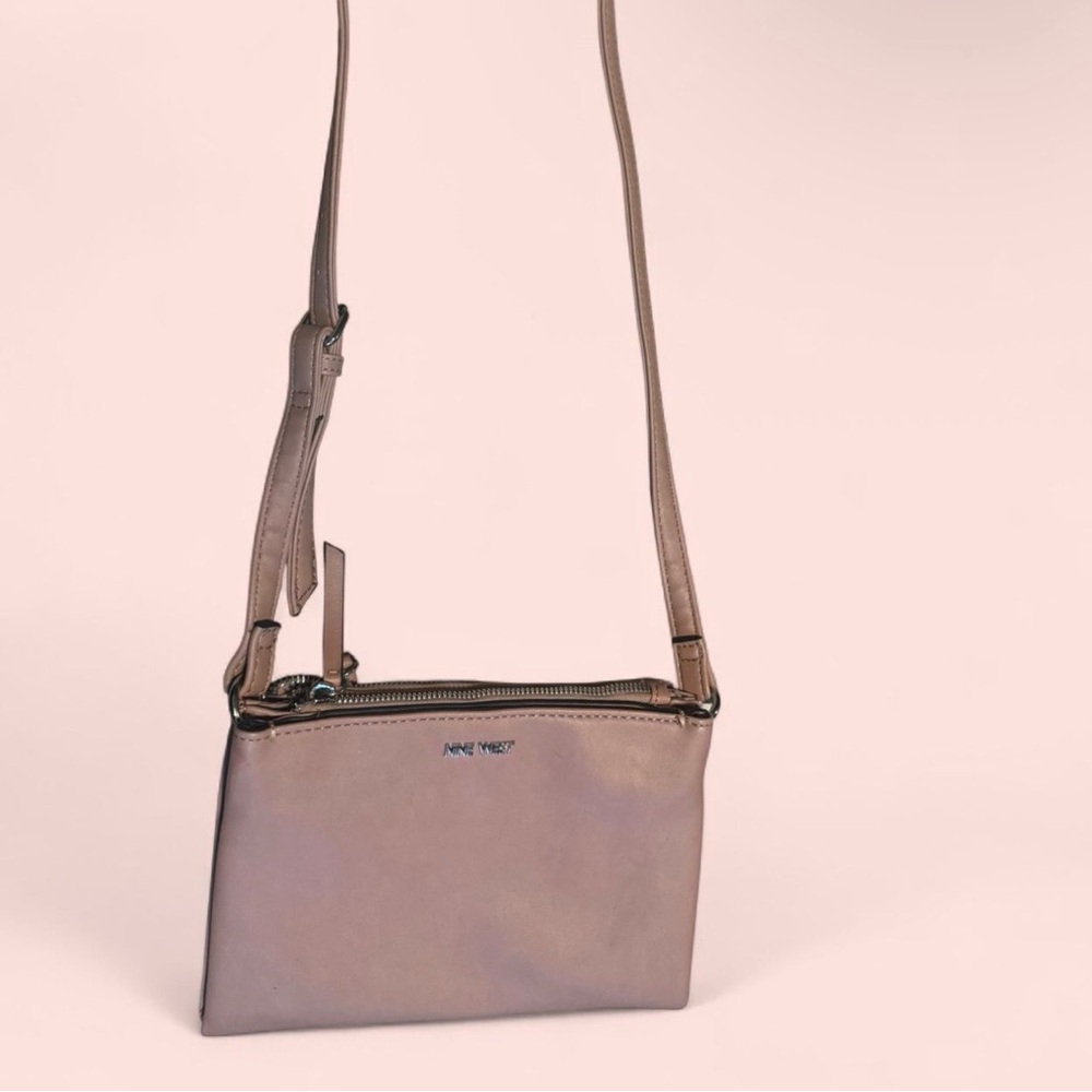 Nine West Blush Pink Crossbody Bag – Minimalist Triple-Zip Purse